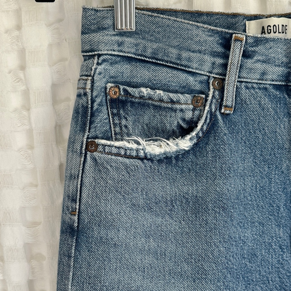 Agolde Denim Straight Leg High Waisted Distressed Jeans 25 Organic Cotton - Picture 10 of 17